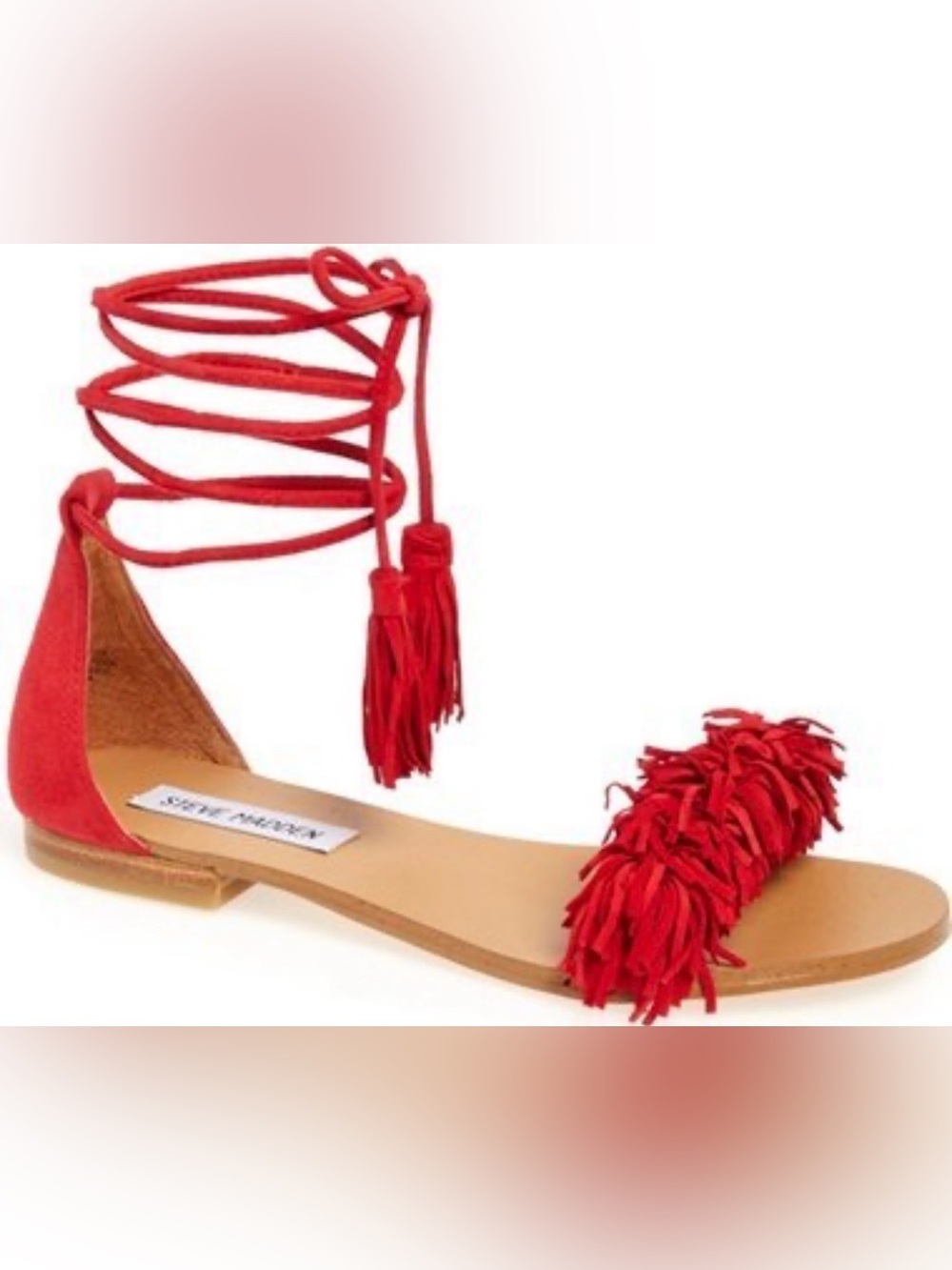 Steve Madden Red Fringe Lace-Up Sandals